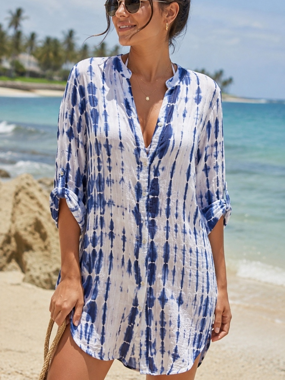 Women’s Blue Tie-Dye Beach Cover-Up Shirt